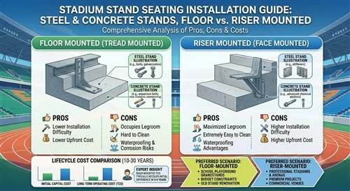 Guide de construction de stade : acier contre. Installation de sièges en béto...